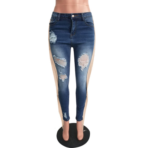 Plus Size Pencil Pants Women's Fringed Distressed Jeans