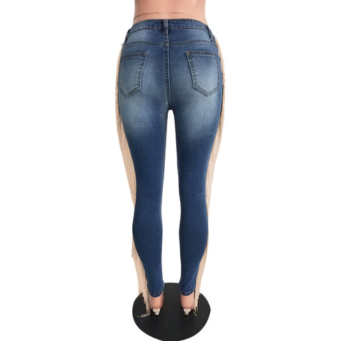 Plus Size Pencil Pants Women's Fringed Distressed Jeans