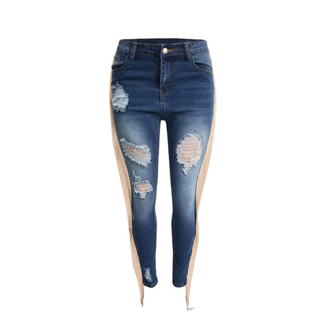 Plus Size Pencil Pants Women's Fringed Distressed Jeans
