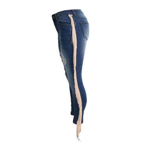 Plus Size Pencil Pants Women's Fringed Distressed Jeans