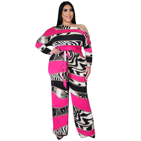 Plus Size Print Style Women's Wide Leg Jumpsuits