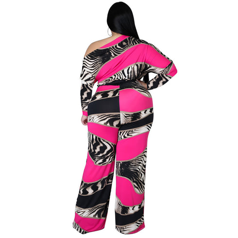 Plus Size Print Style Women's Wide Leg Jumpsuits