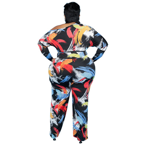 Plus Size Print Style Women's Wide Leg Jumpsuits