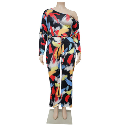 Plus Size Print Style Women's Wide Leg Jumpsuits