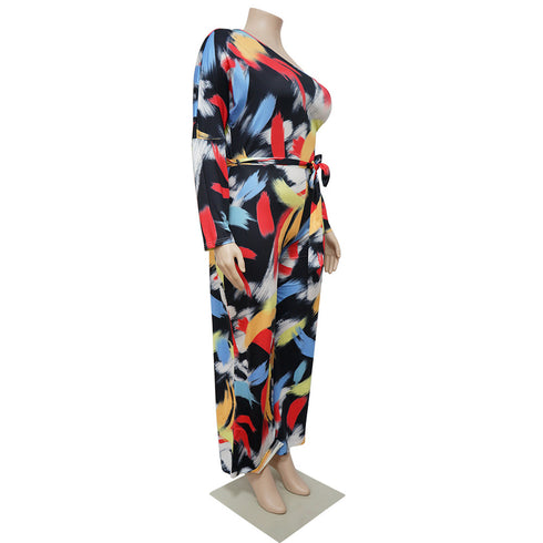 Plus Size Print Style Women's Wide Leg Jumpsuits