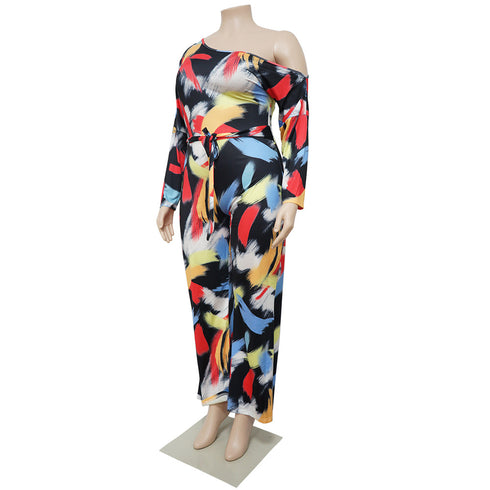 Plus Size Print Style Women's Wide Leg Jumpsuits