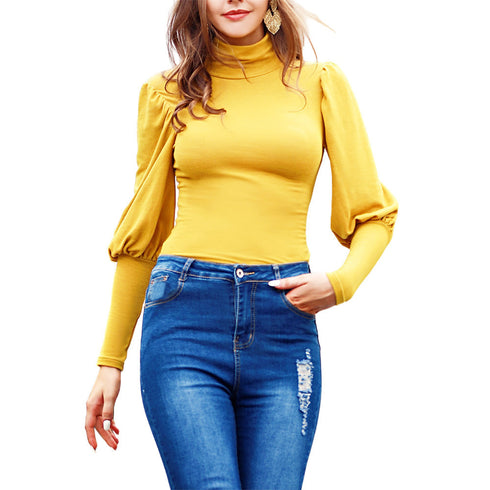Plus Size Pullover Pure Color Turtleneck Women's Tunics