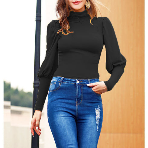 Plus Size Pullover Pure Color Turtleneck Women's Tunics