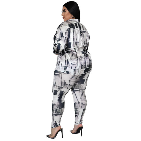 Plus Size Simple Women's Tops Pant Two Piece Outfits