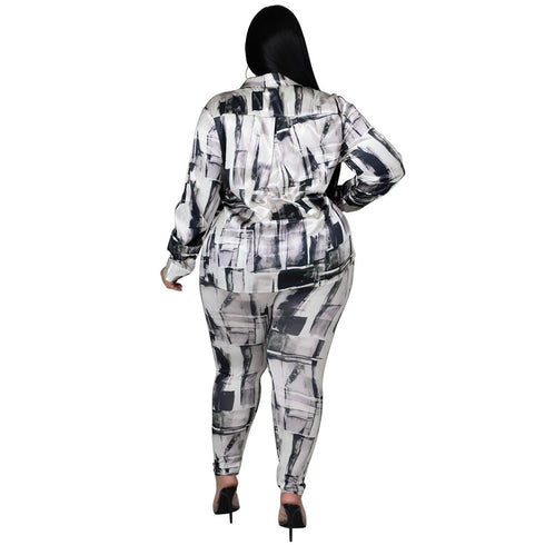 Plus Size Simple Women's Tops Pant Two Piece Outfits