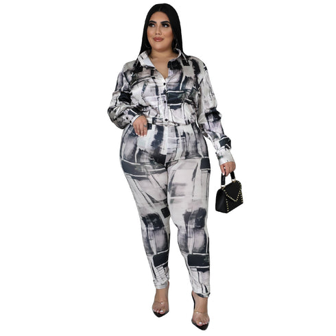 Plus Size Simple Women's Tops Pant Two Piece Outfits