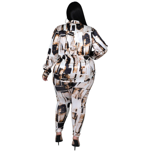 Plus Size Simple Women's Tops Pant Two Piece Outfits