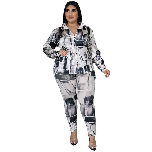 Plus Size Simple Women's Tops Pant Two Piece Outfits