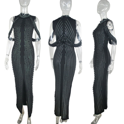 Plus Size Sleeveless Beaded Dress Women's Skinny Dress