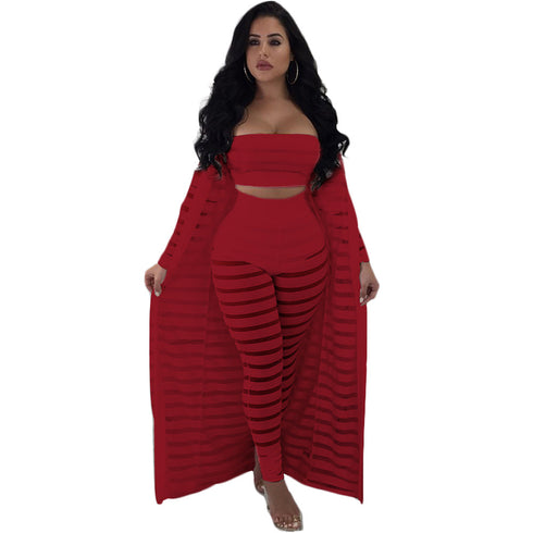 Plus Size Stylish Sexy Lace Women's 3 Piece Lounge Set