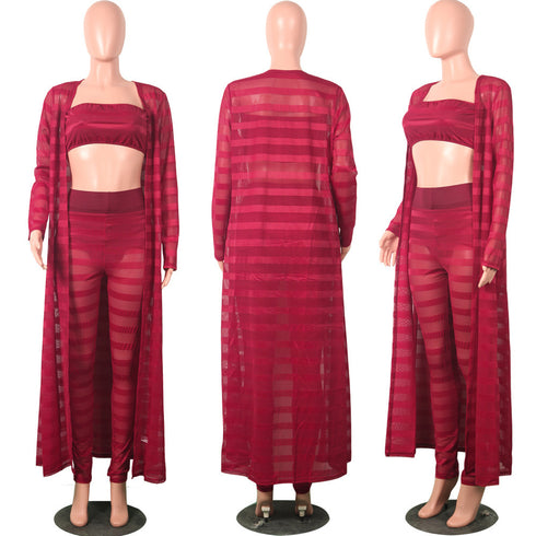 Plus Size Stylish Sexy Lace Women's 3 Piece Lounge Set