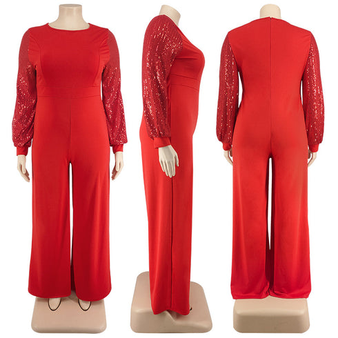 Plus Size Western Stylish Round Collar Jumpsuits for Women