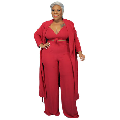 Plus Size Women's 3 Piece Lounge Set Pure Color Suit