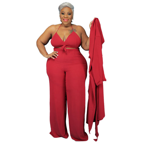 Plus Size Women's 3 Piece Lounge Set Pure Color Suit
