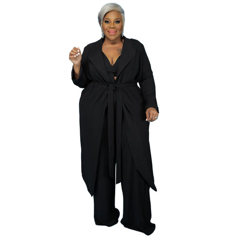 Plus Size Women's 3 Piece Lounge Set Pure Color Suit
