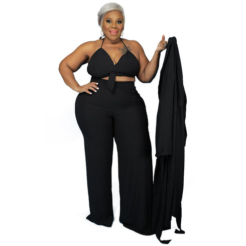 Plus Size Women's 3 Piece Lounge Set Pure Color Suit