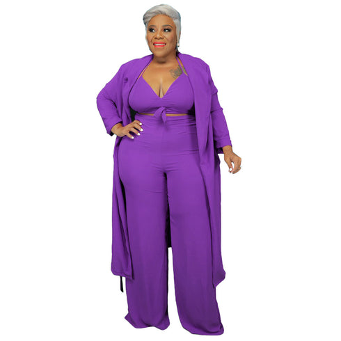 Plus Size Women's 3 Piece Lounge Set Pure Color Suit