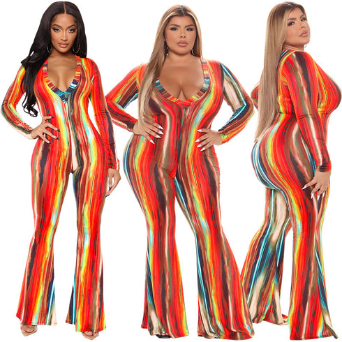 Plus Size Women's Flare Bell Bottom Jumpsuits