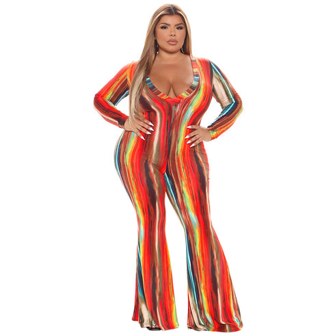 Plus Size Women's Flare Bell Bottom Jumpsuits