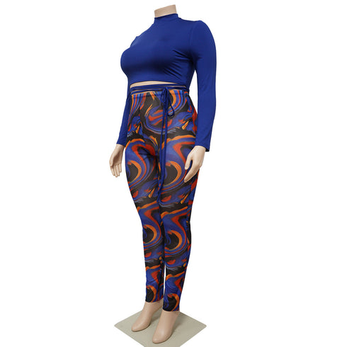Plus Size Women's Fluoroscopy Patchwork Two Piece Outfits