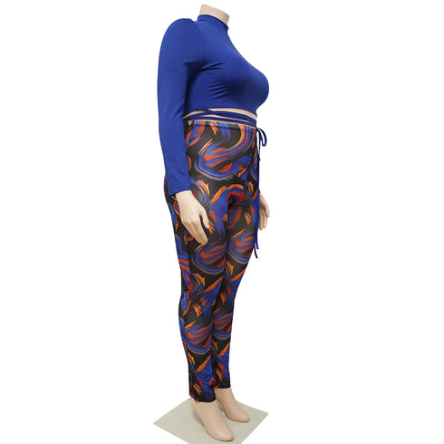 Plus Size Women's Fluoroscopy Patchwork Two Piece Outfits