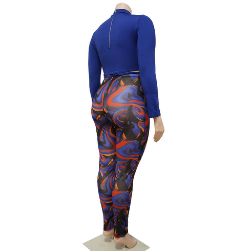 Plus Size Women's Fluoroscopy Patchwork Two Piece Outfits