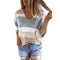 Plus Size Women's Halter Belt V Neck Striped Cutout Sweater