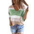 Plus Size Women's Halter Belt V Neck Striped Cutout Sweater