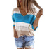 Plus Size Women's Halter Belt V Neck Striped Cutout Sweater