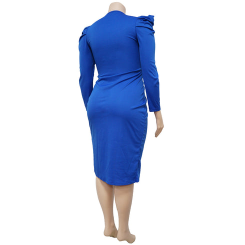 Plus Size Women's Long Sleeve V Neck Irregularity Dresses