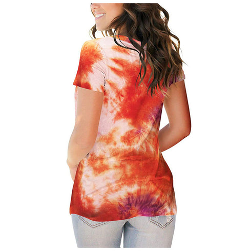 Plus Size Women's Loose Tie-dyed Short Sleeved T-shirt Top