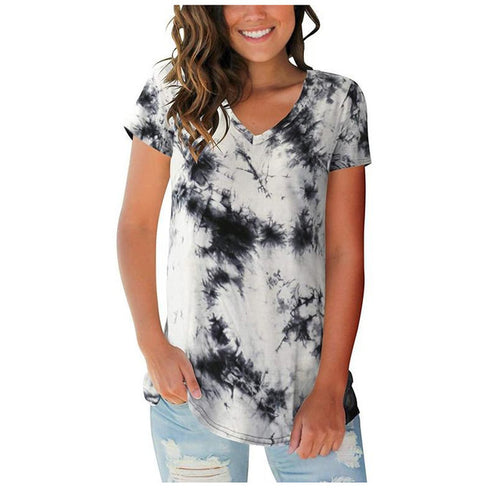 Plus Size Women's Loose Tie-dyed Short Sleeved T-shirt Top