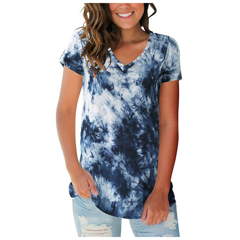 Plus Size Women's Loose Tie-dyed Short Sleeved T-shirt Top