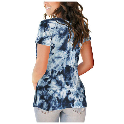 Plus Size Women's Loose Tie-dyed Short Sleeved T-shirt Top