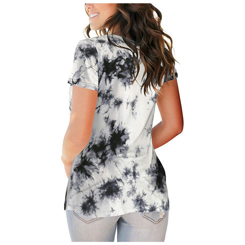 Plus Size Women's Loose Tie-dyed Short Sleeved T-shirt Top