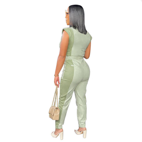 Plus Size Women's Patchwork Short Sleeve Jumpsuits