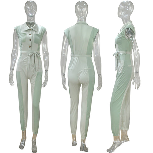 Plus Size Women's Patchwork Short Sleeve Jumpsuits