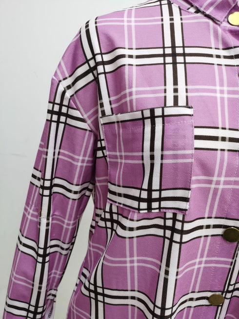 Plus Size Women's Plaid Lapel Button Coat Loose Shirts