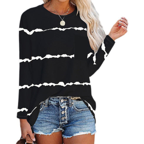 Plus Size Women's Print Round Collar Long Sleeve T-shirt
