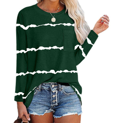 Plus Size Women's Print Round Collar Long Sleeve T-shirt