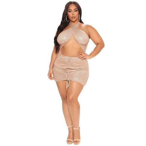 Plus Size Women's Sexy Crop Backless Nightclub Dresses