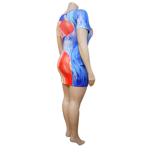 Plus Size Women's Short Sleeve Round Neck Print Dresses