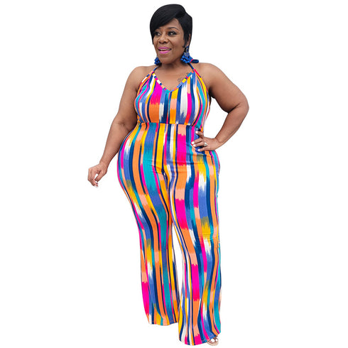 Plus Size Women's Spaghetti Strap Straight Jumpsuits