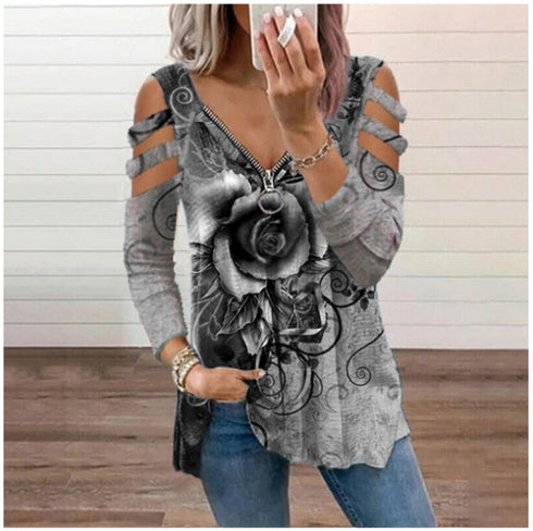 Plus Size Women's Stylish Rose Printed Sweatshirt