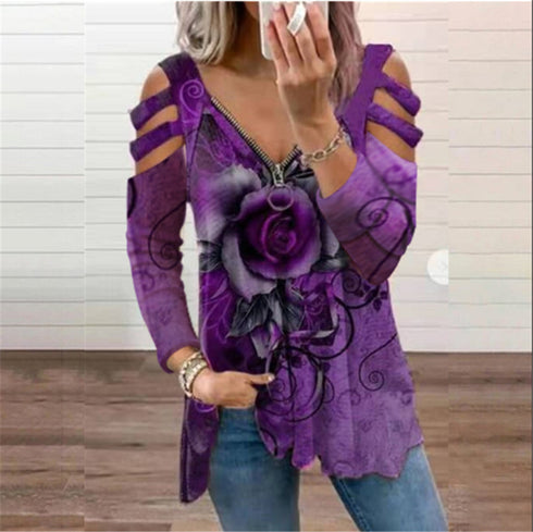 Plus Size Women's Stylish Rose Printed Sweatshirt